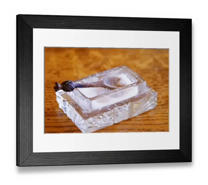 Framed Print : Chateau Rives-Blanques. Limoux. Languedoc. Salt beaker in crystal glass with wooden spoon Framed Print : Chateau Rives-Blanques. Limoux. Languedoc. Salt beaker in crystal glass with wooden spoon