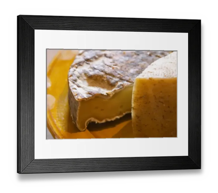 Framed Print : Old aged St Nectaire cheese. Domaine Piccinini in La Liviniere Minervois. Languedoc Framed Print : Old aged St Nectaire cheese. Domaine Piccinini in La Liviniere Minervois. Languedoc