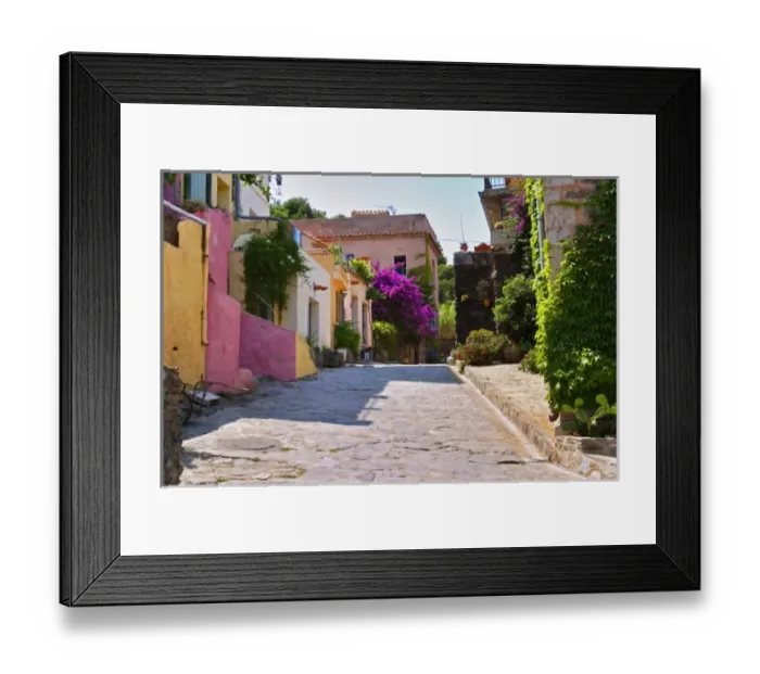 Framed Print : A narrow street in the old town. Collioure. Roussillon. France. Europe. Colourful houses Framed Print : A narrow street in the old town. Collioure. Roussillon. France. Europe. Colourful houses