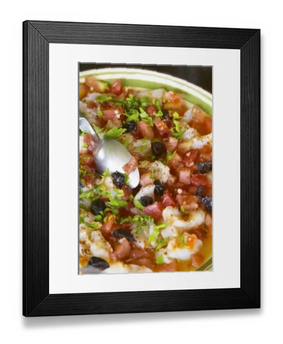 Framed Print : Domaine de Nidoleres. Roussillon. Salad with water melon and sea food. Vegetable