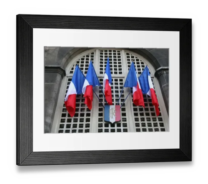 Framed Print : French Flag. Facade of Justice Palace. Paris, France
