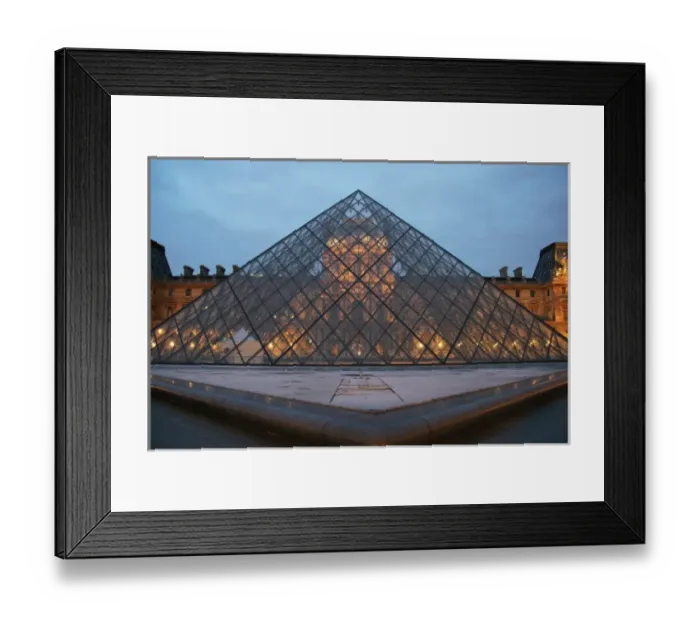 Framed Print : Louvre Museum. Facade of the building and glass pyramid designed by the architect Leo Ming Pei
