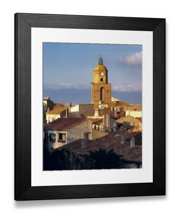 Framed Print : Europe, France, St. Tropez. The clock tower in St. Tropez collects the evening sun Framed Print : Europe, France, St. Tropez. The clock tower in St. Tropez collects the evening sun