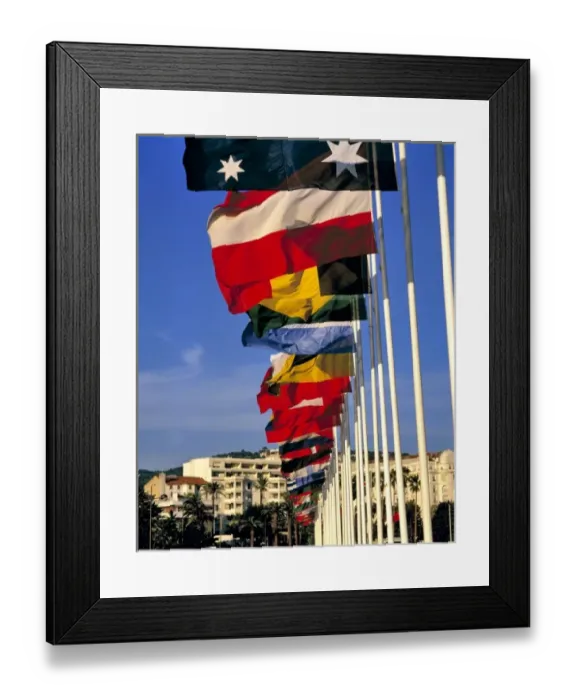 Framed Print : Europe, France, Cannes. Colorful flags line the Boulevard de la Croisette on Framed Print : Europe, France, Cannes. Colorful flags line the Boulevard de la Croisette on