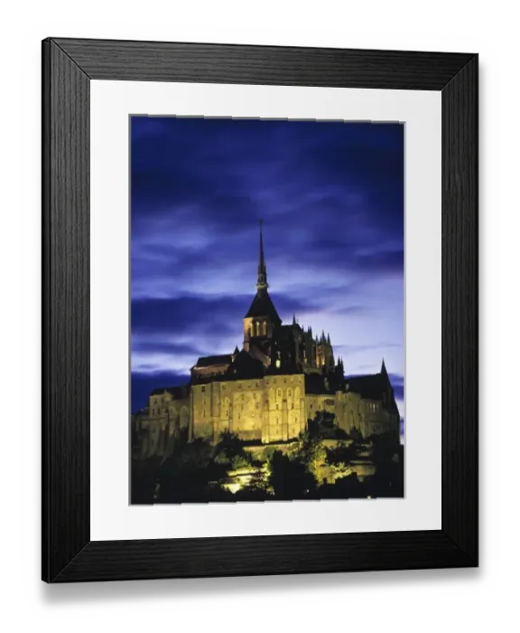Framed Print : Europe, France, Le Mont St. -Michel. Flood lights add relief to the interesting architecture Framed Print : Europe, France, Le Mont St. -Michel. Flood lights add relief to the interesting architecture