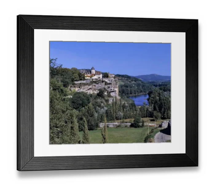 Framed Print : Europe, France, Dordogne River. Le Cave Chateau sits atop a promontory above Framed Print : Europe, France, Dordogne River. Le Cave Chateau sits atop a promontory above
