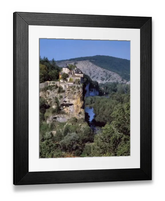 Framed Print : Europe, France, Dordogne River. The Dordogne River meanders below Le Cave Chateau Framed Print : Europe, France, Dordogne River. The Dordogne River meanders below Le Cave Chateau