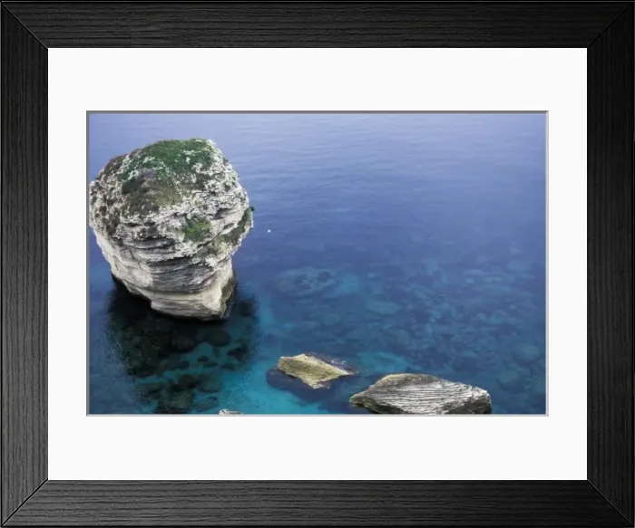 Framed Print : France, Corsica. Sea stacks near Bonifacio (Bunifaziu)