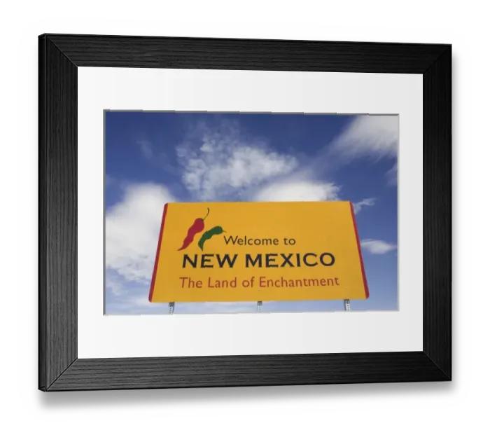 Framed Print : USA, New Mexico. Welcome sign at the border between New Mexico and Texas, south of Carlsbad