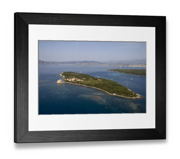 Framed Print : Ile Saint-Honorat, Iles de Lerins, View from Helicopter, Cote d Azur, France Framed Print : Ile Saint-Honorat, Iles de Lerins, View from Helicopter, Cote d Azur, France