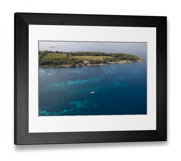 Framed Print : Ile Saint-Honorat, Iles de Lerins, View from Helicopter, Cote d Azur, France