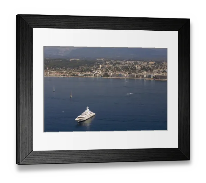 Framed Print : Pelorus, Yacht of Roman Abramovich, outside Juan-les-Pins, Cap d Antibes, View from Helicopter Framed Print : Pelorus, Yacht of Roman Abramovich, outside Juan-les-Pins, Cap d Antibes, View from Helicopter