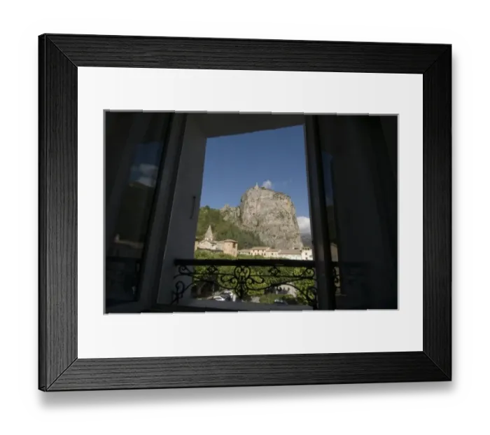 Framed Print : Rock of Castellane from hotel window, Provence, France Framed Print : Rock of Castellane from hotel window, Provence, France