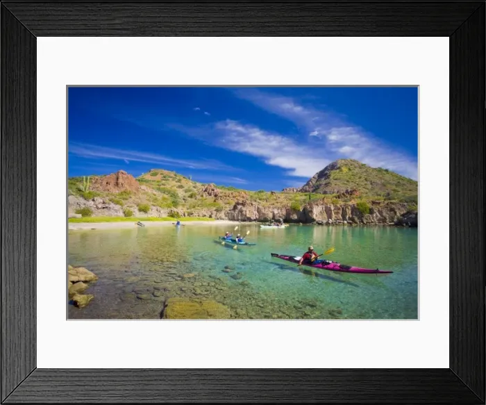 Framed Print : Mexico, Baja, Sea of Cortez. Sea Kayakers in Honeymoon Cove, Danzante Island. (MR) Framed Print : Mexico, Baja, Sea of Cortez. Sea Kayakers in Honeymoon Cove, Danzante Island. (MR)