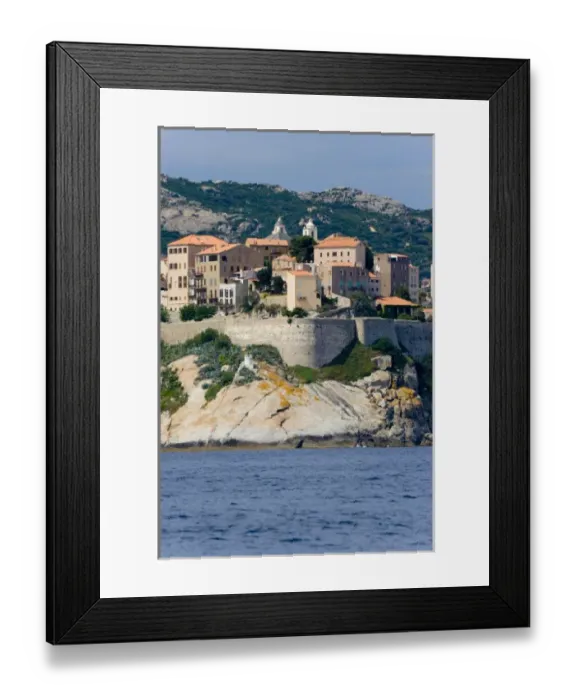 Framed Print : France, Corsica. Buildings of the old city at Calvi within the walls of the historic