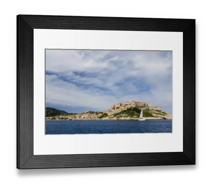 Framed Print : France, Corsica. Cirrus clouds above old city at Calvi within the walls of the historic