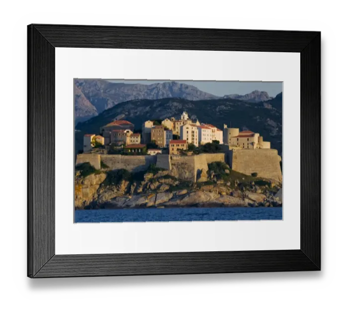 Framed Print : France, Corsica. Buildings of the old city at Calvi within the walls of the historic