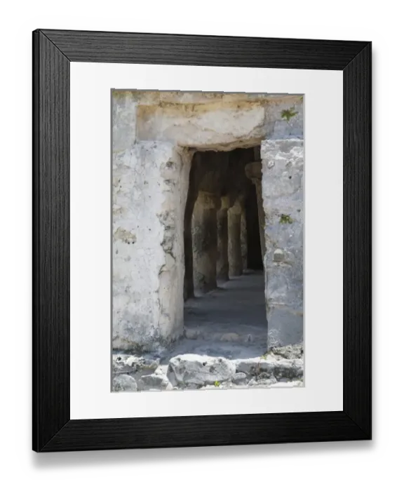 Framed Print : Cancun, Quintana Roo, Mexico - An ancient, carved doorway leading inside a stone structure Framed Print : Cancun, Quintana Roo, Mexico - An ancient, carved doorway leading inside a stone structure