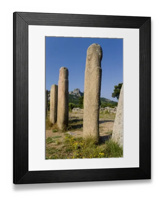Framed Print : France, Corsica. Stone alignment of I Stantari (Alignement d l Stantari). Bronze-age Framed Print : France, Corsica. Stone alignment of I Stantari (Alignement d l Stantari). Bronze-age