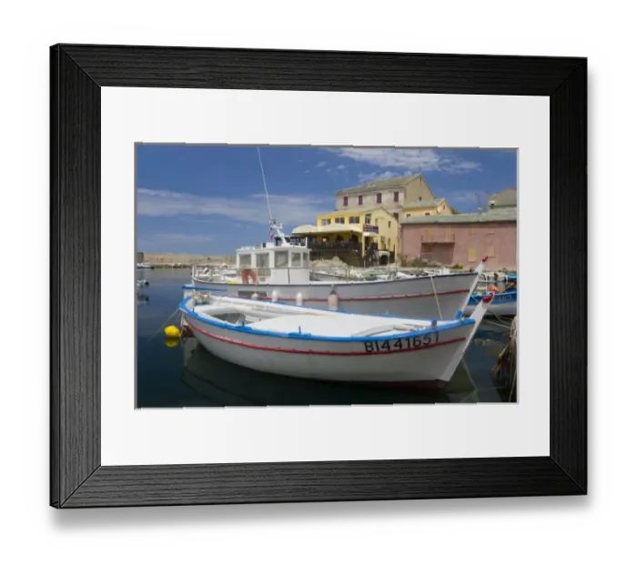 Framed Print : France, Corsica. Fishing boats at village of Centuri. Cap Corse Framed Print : France, Corsica. Fishing boats at village of Centuri. Cap Corse