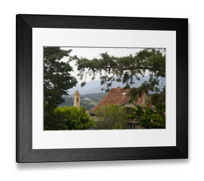 Framed Print : France, Corsica. Church steeple in Corte