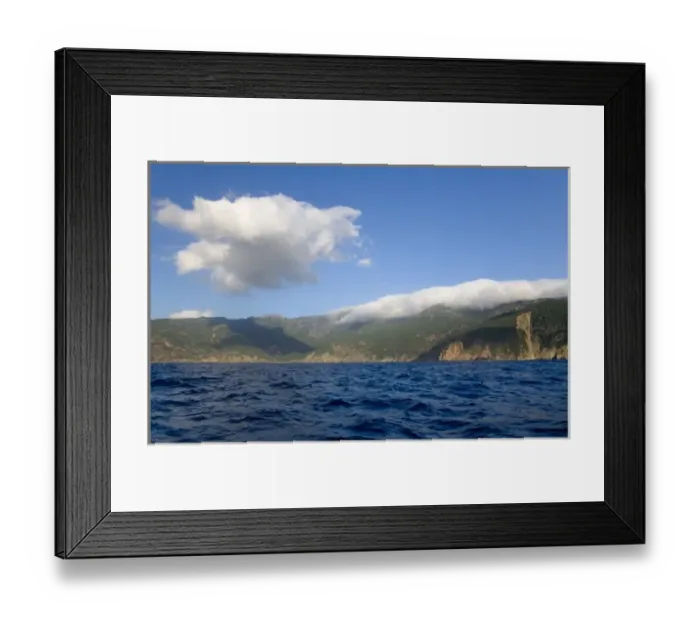 Framed Print : France, Corsica. Clouds blow over peaks in high wind. View from off the coast near Galeria Framed Print : France, Corsica. Clouds blow over peaks in high wind. View from off the coast near Galeria