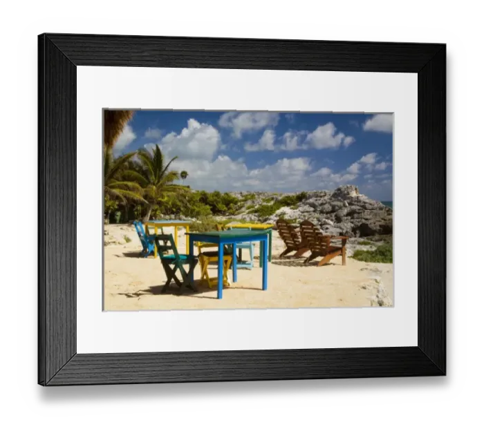 Framed Print : North America, Mexico, Quintana Roo, Tulum. Colorful table settings at a cafe Framed Print : North America, Mexico, Quintana Roo, Tulum. Colorful table settings at a cafe
