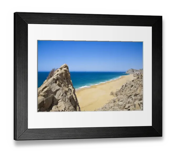 Framed Print : Cabo San Lucas, Baja California Sur, Mexico - Rocky beach with a large rock formation
