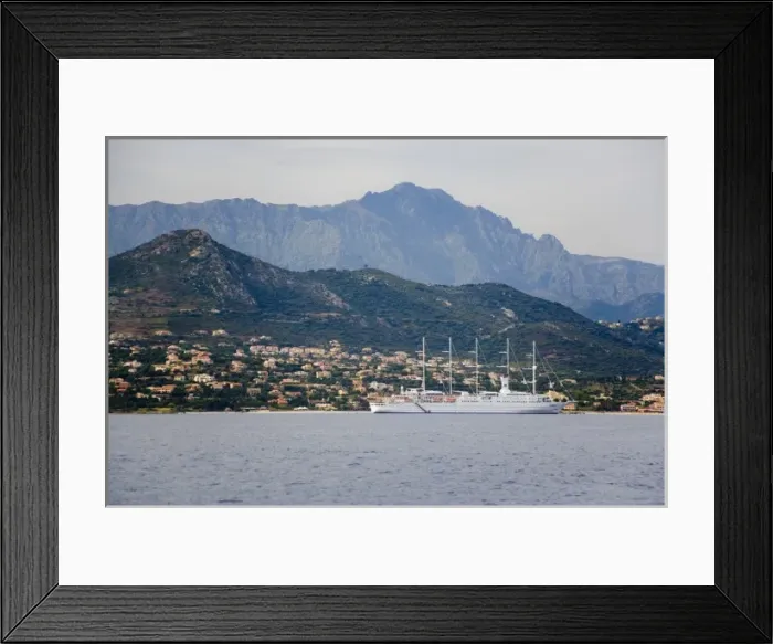 Framed Print : France, Corsica. Cruise ship at anchor off the coast at Ile Rouse