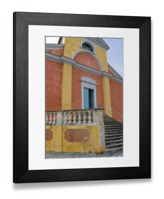 Framed Print : France, Corsica. Colorful church of St. Julie in village of Nonza. Cap Corse Framed Print : France, Corsica. Colorful church of St. Julie in village of Nonza. Cap Corse
