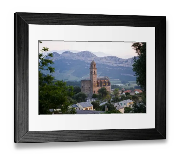Framed Print : France, Corsica. Church in village of Patrimonio