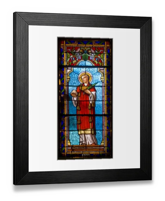 Framed Print : France, Corsica. Stained glass in church in Sartene