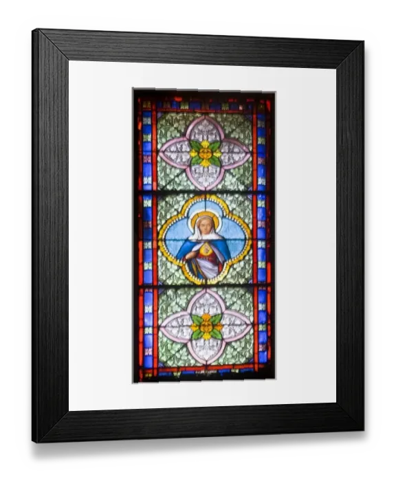 Framed Print : France, Corsica. Stained glass in church in Sartene