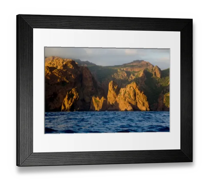 Framed Print : France, Corsica. Pinnacles of red granite at rise out of the sea at Punta Muchillina Framed Print : France, Corsica. Pinnacles of red granite at rise out of the sea at Punta Muchillina