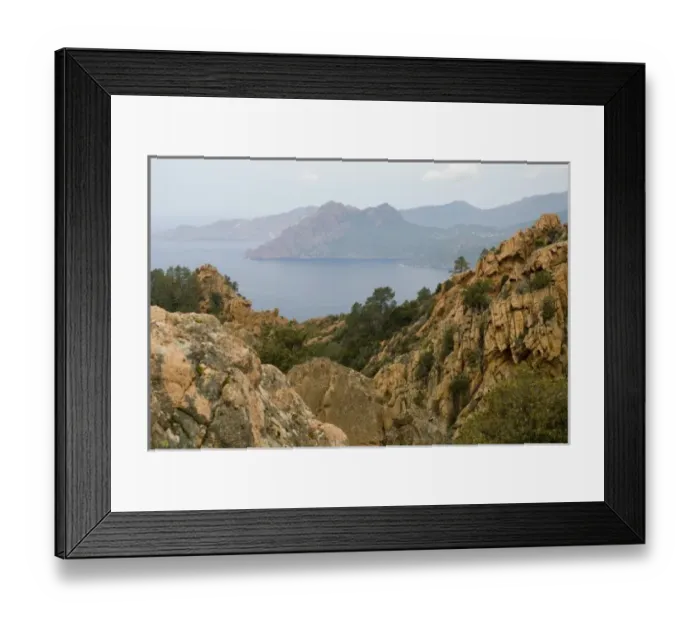 Framed Print : Europe, France, Corsica, Piana. Grand vistas of granite cliffs and Mediterranean Framed Print : Europe, France, Corsica, Piana. Grand vistas of granite cliffs and Mediterranean