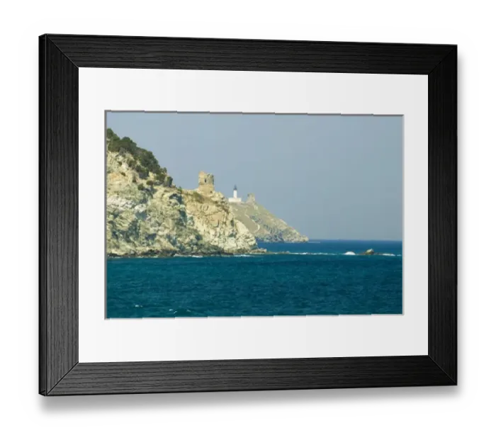 Framed Print : Europe, France, Corsica, Cap Corse. Genoese towers dot the coastline of Corsica