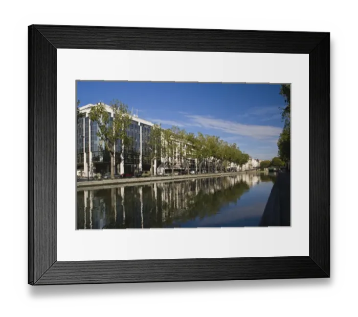Framed Print : France, Paris, Canal St-Martin, buildings along the Quai de Valmy, autumn Framed Print : France, Paris, Canal St-Martin, buildings along the Quai de Valmy, autumn