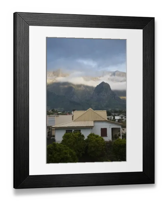 Framed Print : France, Reunion Island, Cirque de Cilaos, Cilaos, town and Piton des Neiges (el. 3069 Framed Print : France, Reunion Island, Cirque de Cilaos, Cilaos, town and Piton des Neiges (el. 3069