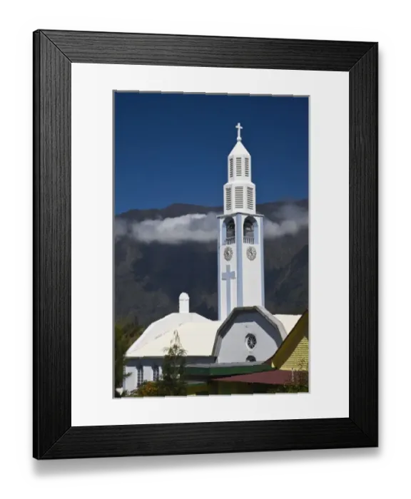 Framed Print : France, Reunion Island, Cirque de Cilaos, Cilaos, Town Church Framed Print : France, Reunion Island, Cirque de Cilaos, Cilaos, Town Church
