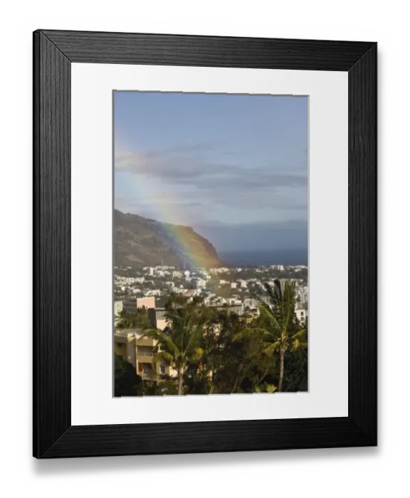 Framed Print : France, Reunion Island, St-Denis, view from Montgalliard, morning with rainbow
