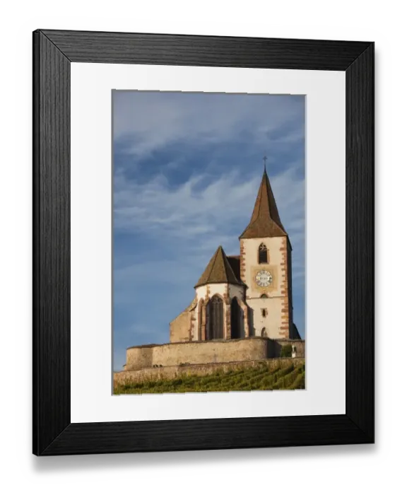 Framed Print : France, Haut-Rhin, Alsace Region, Alsatian Wine Route, Hunawihr, town church, autumn Framed Print : France, Haut-Rhin, Alsace Region, Alsatian Wine Route, Hunawihr, town church, autumn