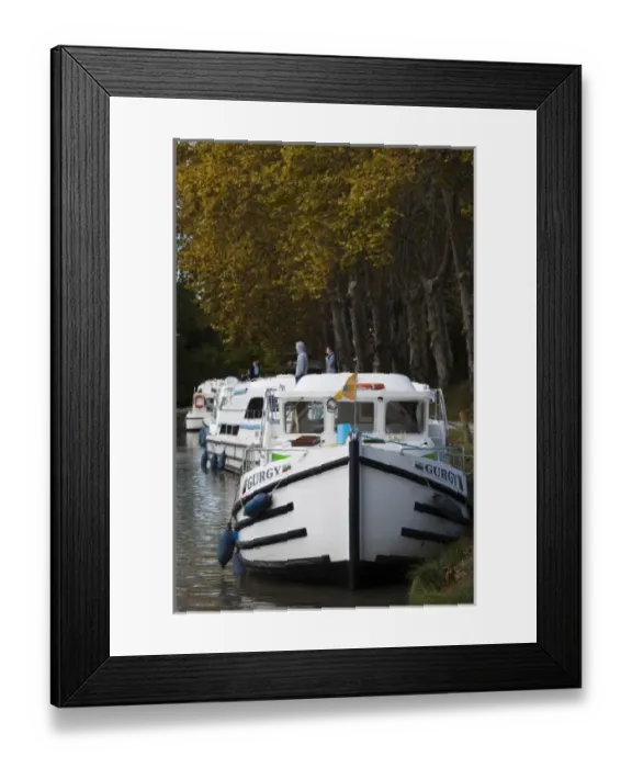 Framed Print : France, Languedoc-Roussillon, Herault Department, Beziers, boats on the Canal du Midi Framed Print : France, Languedoc-Roussillon, Herault Department, Beziers, boats on the Canal du Midi