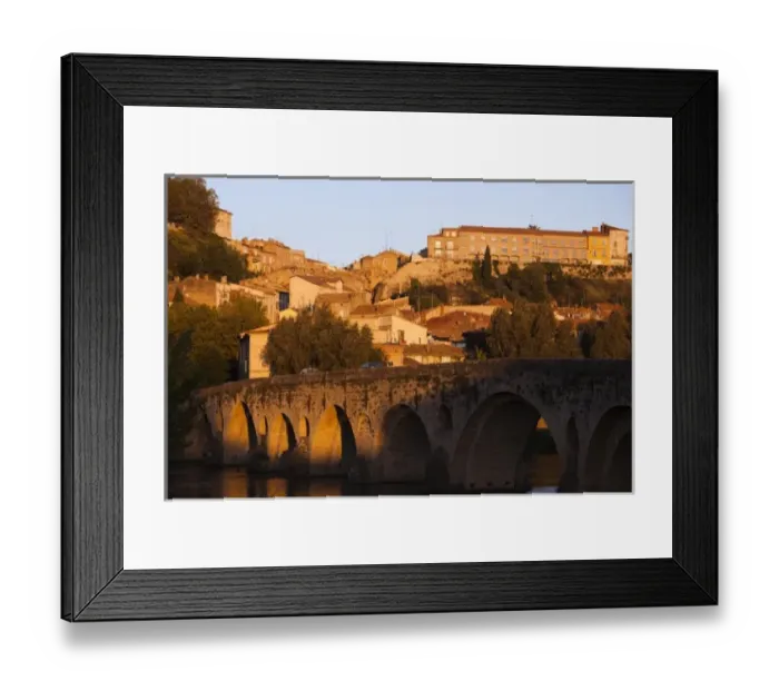 Framed Print : France, Languedoc-Roussillon, Herault Department, Beziers, Pont Vieux bridge, dusk Framed Print : France, Languedoc-Roussillon, Herault Department, Beziers, Pont Vieux bridge, dusk