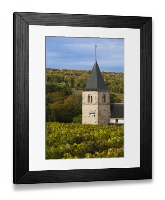 Framed Print : France, Marne, Champagne Ardenne, Mailly-Champagne, town church and vineyards Framed Print : France, Marne, Champagne Ardenne, Mailly-Champagne, town church and vineyards
