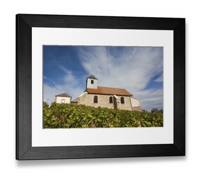 Framed Print : France, Marne, Champagne Ardenne, Mutigny, town church and vineyards Framed Print : France, Marne, Champagne Ardenne, Mutigny, town church and vineyards