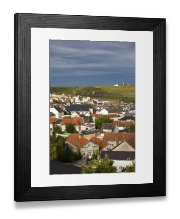 Framed Print : France, Marne, Champagne Ardenne, Verzy, town view with vineyards Framed Print : France, Marne, Champagne Ardenne, Verzy, town view with vineyards