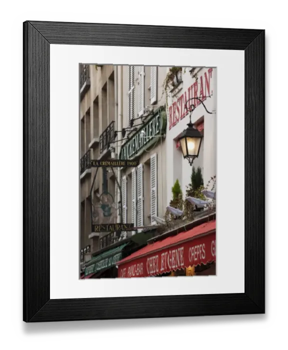 Framed Print : France, Paris, Montmartre, cafe signs Framed Print : France, Paris, Montmartre, cafe signs