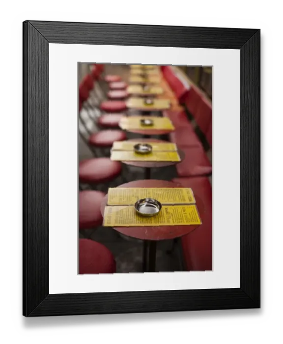 Framed Print : France, Paris, Left Bank, cafe tables, rue de Buci Framed Print : France, Paris, Left Bank, cafe tables, rue de Buci