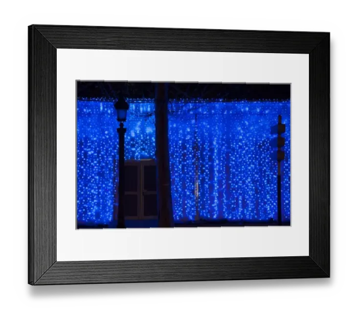Framed Print : France, Paris, Champs Elysees, building covered in blue lights Framed Print : France, Paris, Champs Elysees, building covered in blue lights
