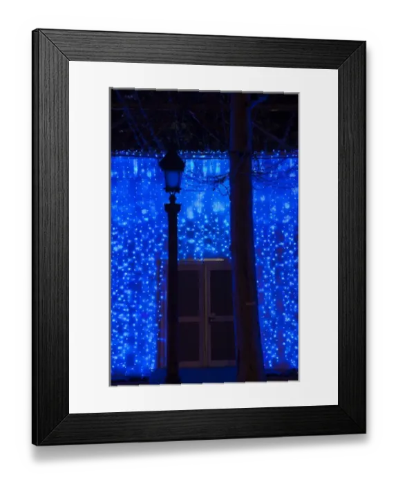 Framed Print : France, Paris, Champs Elysees, building covered in blue lights Framed Print : France, Paris, Champs Elysees, building covered in blue lights